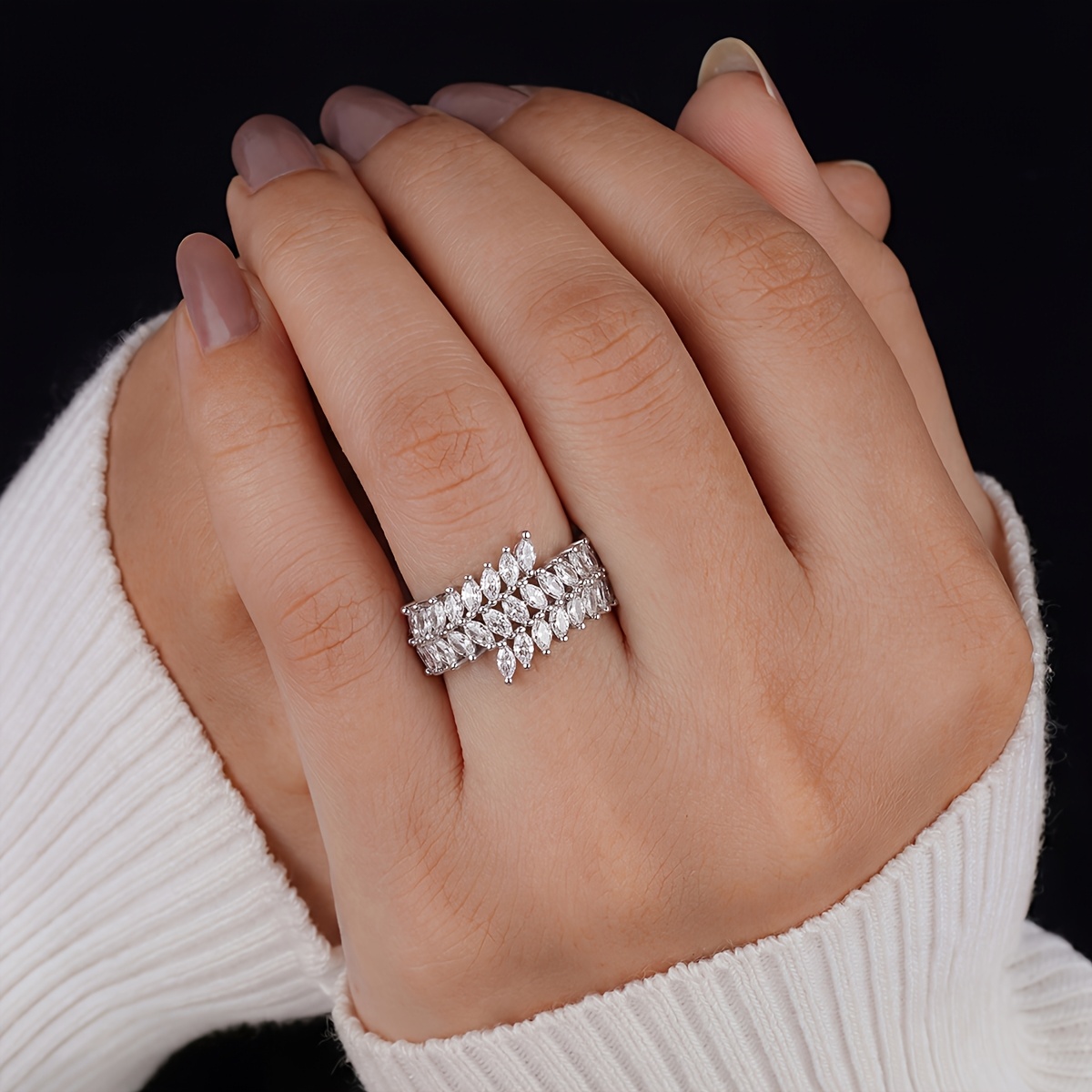 Women's Pear-Shaped Sparkling Ring, Chic Evening Accessory